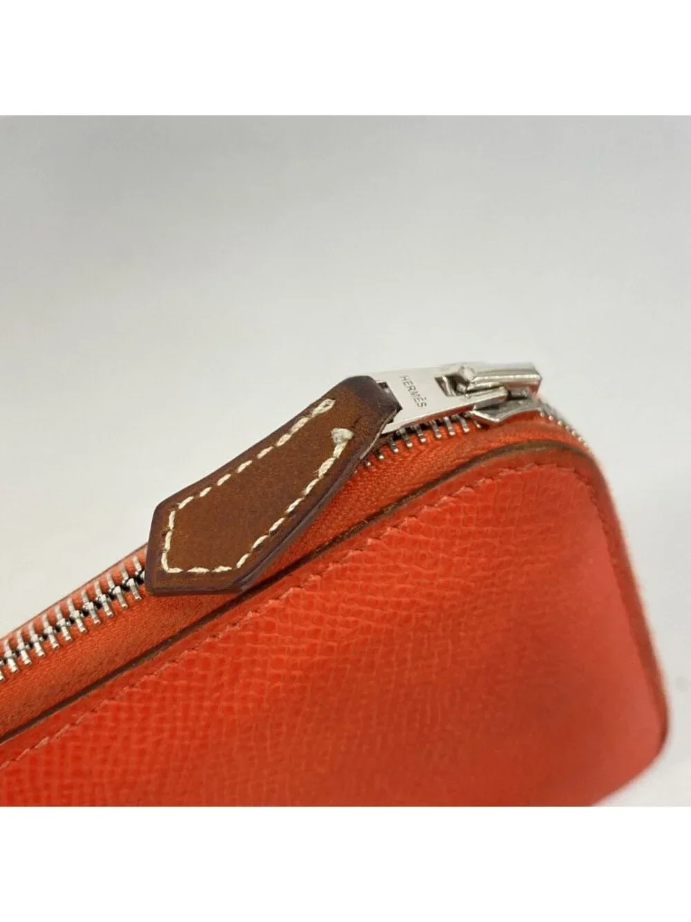 Hermes Coin Case Azap Silk Compact Veau Orange Field Silver